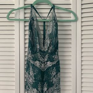Teal and white floral bodysuit/ lingerie